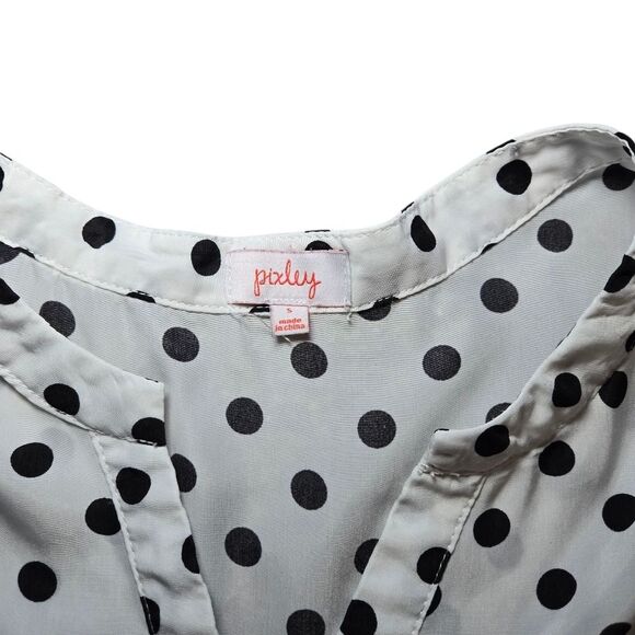 Anthropologie Pixley Front Tie Polka Dot Blouse - White/Black - Picture 7 of 7
